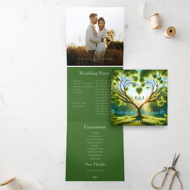 Trois Volets Ajouter Photo Romantique Green Wedding Programme (Add Photo Romantic Green Wedding Program)