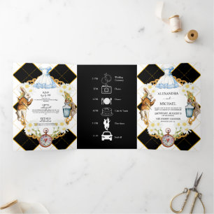 Trois Volets Alice au pays des merveilles Mariage Invitation à 