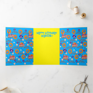 Trois Volets Bonne 6e carte d'anniversaire, #6 bleu et jaune