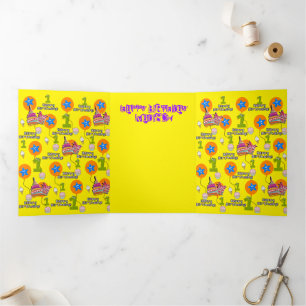 Trois Volets Bonne Carte d'anniversaire, #1 Anniversaire Jaune