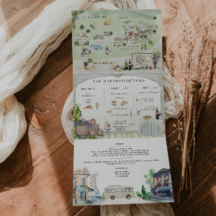 Trois Volets Borgo Corsignano Invitation de mariage illustrée