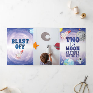Trois Volets Deux La Lune 2e Anniversaire Triplé Invitation