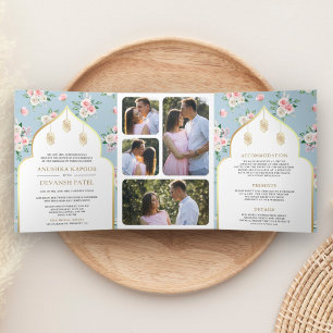 Trois Volets Douce invitation de mariage indien floral rose ble