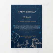Elégante carte d'anniversaire bleu marine