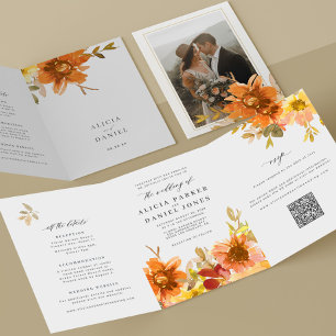 Trois Volets Faire invitation de mariage florale tout-en-un ave