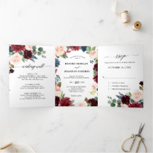 Faire-part de mariage trifold Navy Rouge Bourgogne