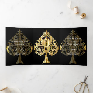 Trois Volets Gold Spades Photo Quinceanera Party Invitation