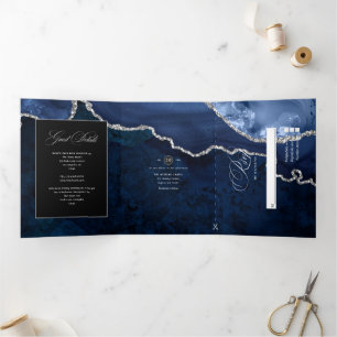 Trois Volets Invitation de mariage triptyque en agate bleue et 