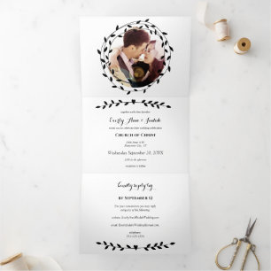 Trois Volets Invitation de mariage triptyque noir et blanc Simp