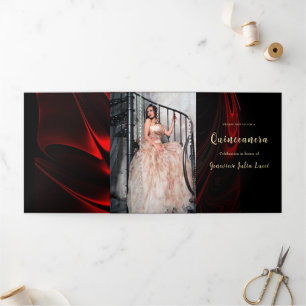 Trois Volets Invitation du Red Satin Quinceanera Party
