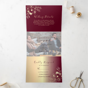 Trois Volets Invitation pliable triptyque photo Bourgogne doré
