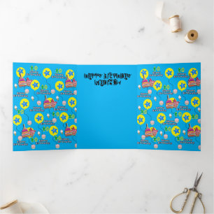 Trois Volets Joyeuse 10e carte d'anniversaire, #10 bleu et jaun