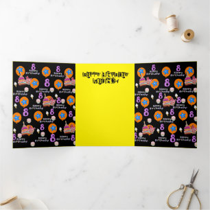 Trois Volets Joyeuse carte d'anniversaire 8e, #8 noir et jaune
