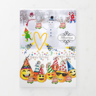 Trois Volets Joyeux Noël Joyeux Anniversaire Carte Tri-Fold
