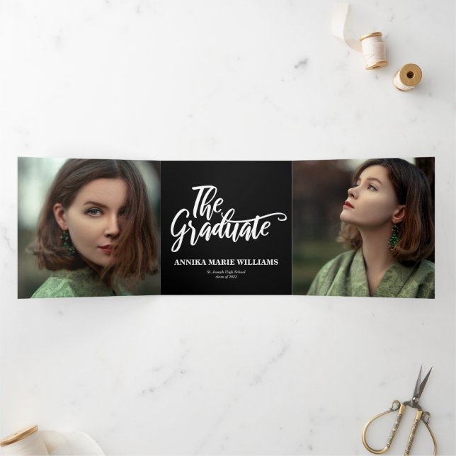Trois Volets Le Faire-part Tri-Fold Multi Photo Graduate (Intérieur)