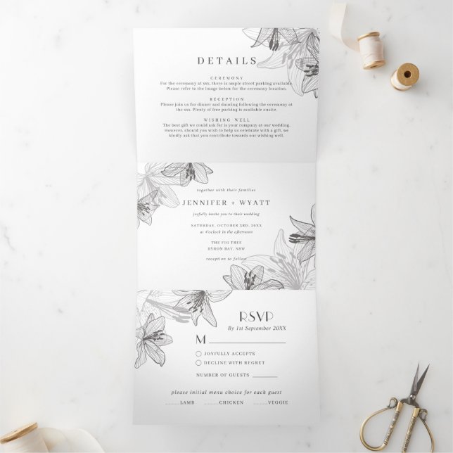 Trois Volets Les Lys Floraux En Une Seule Invitation (Intérieur)