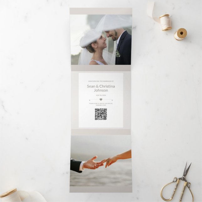 Trois Volets Mariage Spécial Ajouter Photo Faire-part Tri-Fold (Intérieur)