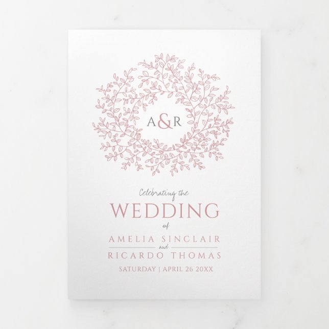 Trois Volets Monographie rose Dusty programme de mariage photo (Page de couverture)