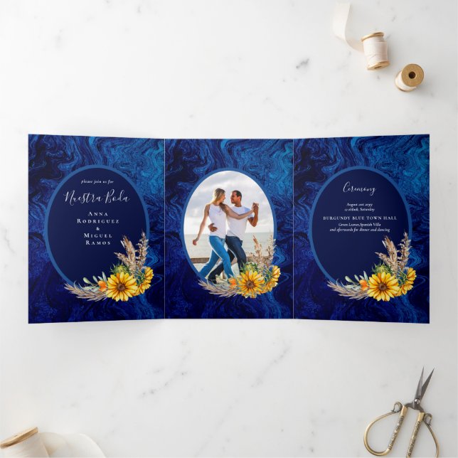 Trois Volets Nuestra Boda 6 pages Sunflower Mariage Invitation (Intérieur)