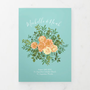 Trois Volets Peach & Aqua Peony & Rose Floral Wedding Programme