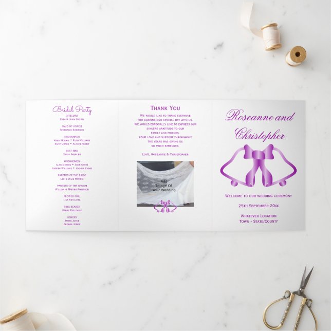 Trois Volets Programme De Mariage Cloches Violettes Et Ruban (Extérieur)