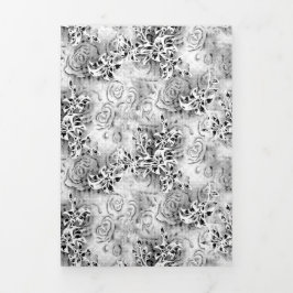 Trois Volets Programme de mariage élégant à motifs floraux noir