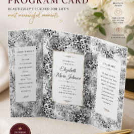 Trois Volets Programme de mariage élégant à motifs floraux noir