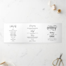 Programme de mariage minimal Noir et blanc Élégant