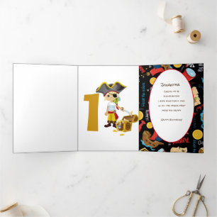 Trois Volets Sunset Pirate Boy 1er Anniversaire Carte Tri-Fold