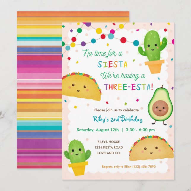 Troisième anniversaire Taco invitation thème - tro (Devant / Derrière)