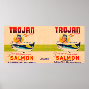 Trojan Marken-Lachs-Aufkleber-Weiß Poster