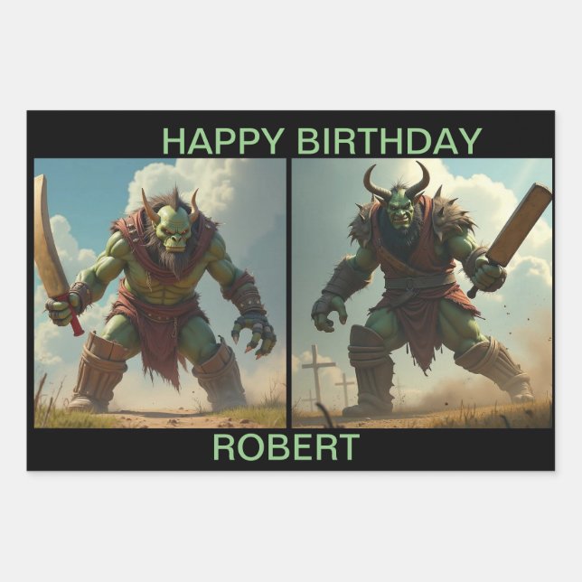 TROLL CRICKET BATTERS Geschenkpapier Set 3 (Vorderseite)