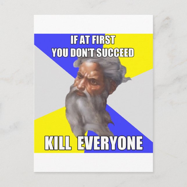 Troll Gott tötet Postkarte (Vorderseite)
