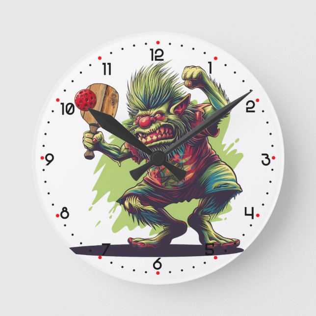 Troll in the Kitchen Pickleball  Runde Wanduhr (Vorderseite)