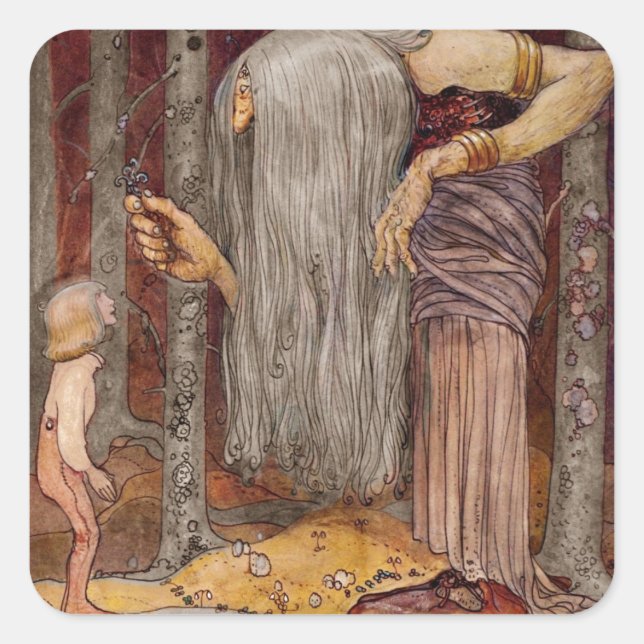 Troll mit einer kleinen Zweigstelle Quadratischer Aufkleber (Vorderseite)