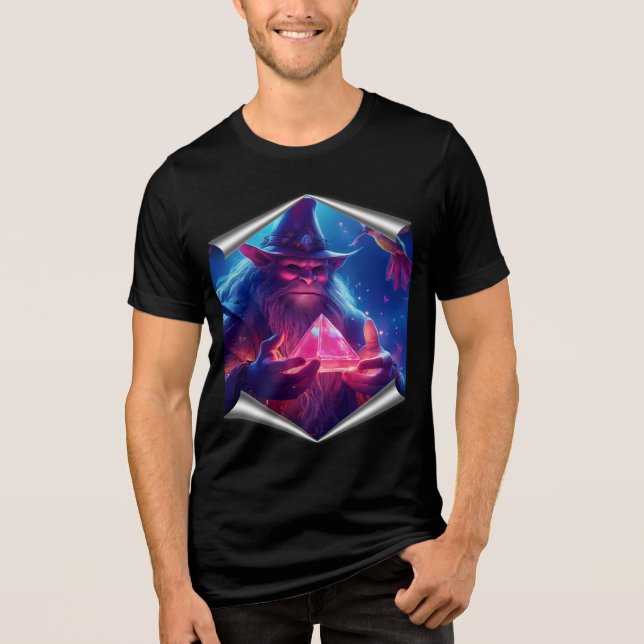Troll mit glänzender Pyramide und Hummingvögeln Tri-Blend Shirt (Vorderseite)