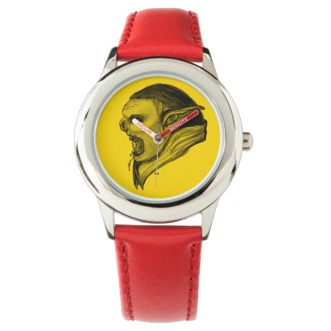 Troll - Schwarz-Gelb-Design Armbanduhr (Vorderseite)