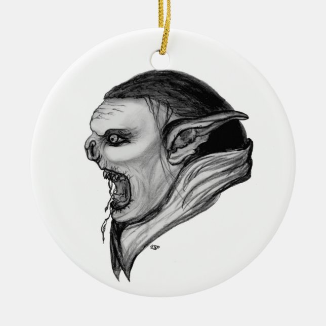 Troll Schwarzweiß-Design Keramikornament (Vorne)