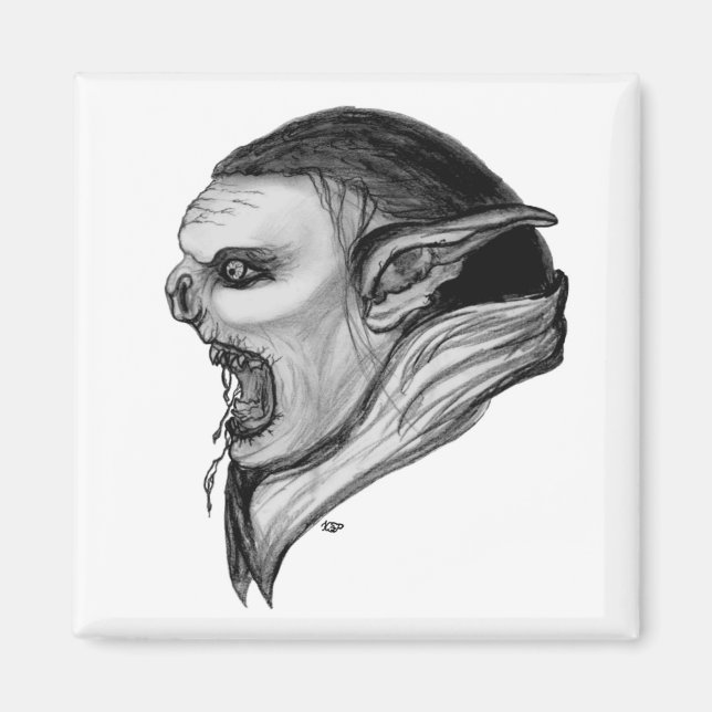 Troll Schwarzweiß-Design Magnet (Vorne)