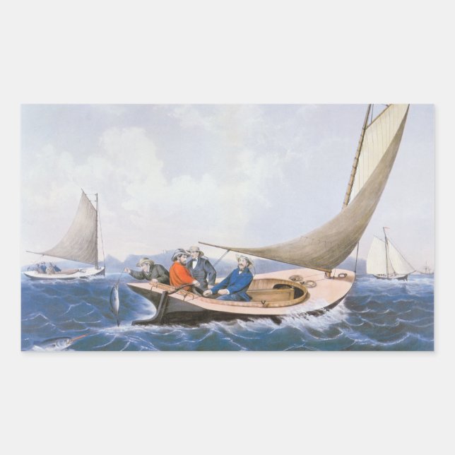 Trolling for Blue Fsh off the Coast of Maine Rechteckiger Aufkleber (Vorderseite)