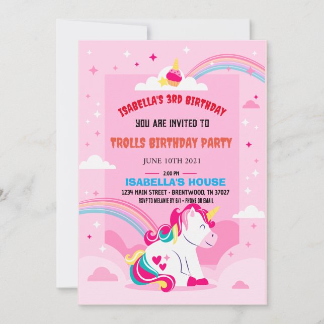 Trollpoppy Birthday Einladung (Vorderseite)