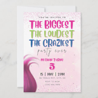 Trolls Invitation de fête d'anniversaire