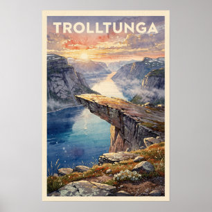 Trolltunga Norwegen Vintage Reise Poster