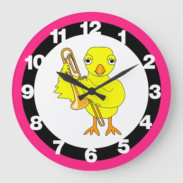 Trombone Chick Große Wanduhr (Vorderseite)