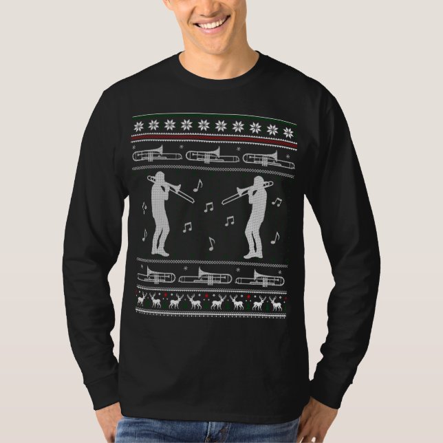 Trombone Christmas Funny Band Ugly Sweater T-Shirt (Vorderseite)