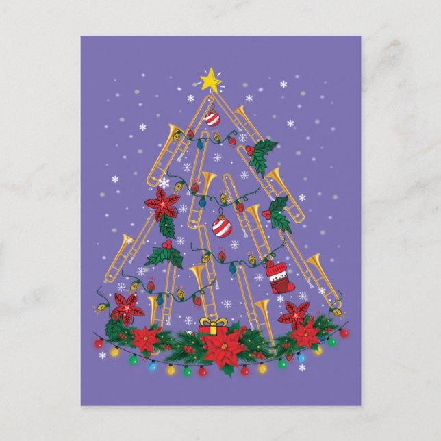 Trombone Christmas Tree Ornaments Funny Music Band Postkarte (Vorderseite)