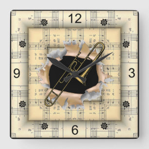 Trombone ~ Durchbrechen ~ seltsame Sheet Music  Quadratische Wanduhr