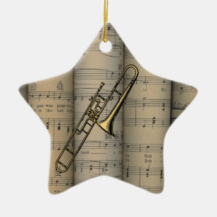 Trombone-~ gerolltes Notenen-Hintergrund ~ Musical Keramikornament