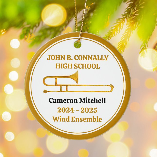 Trombone High School Band Custom Gold Weihnachten Keramik Ornament (Von Creator hochgeladen)
