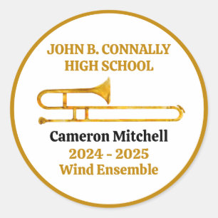 Trombone High School Band Gold Personalisiert Runder Aufkleber